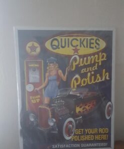 Desperate Enterprises Quickies Pump & Polish Tin Sign - Nostalgic Vintage Metal Wall Decor - Made in USA 13 61K d6T4TUL