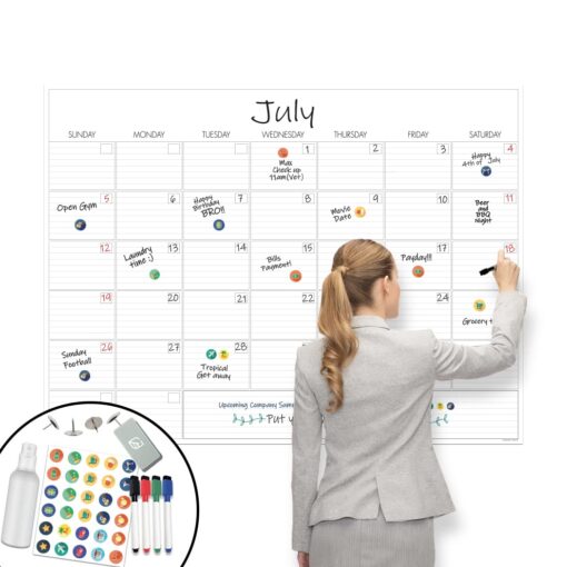 Large Dry Erase Wall Calendar - Not Folded 36” x 48” Undated Erasable Monthly Calendar - Reusable Wall Calendar For Home And Office Planner