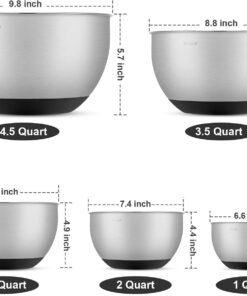 X-Chef Stainless Steel Bowls with Lids, Mixing Storage Bowl Set of 5 with Measurement, Stackable & Non-slip (1, 2, 2.5, 3.5, 4.5 QT) 32 61K40hRCIUL 1