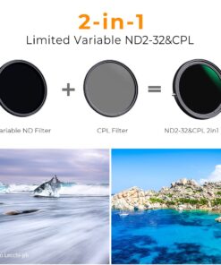 Alternative view of K&F Concept 82mm Variable Fader ND2-ND32 ND Filter and CPL Circular Polarizing Filter 2 in 1 for Camera Lens No X Spot Waterproof Scratch Resistant (Nano-X Series)