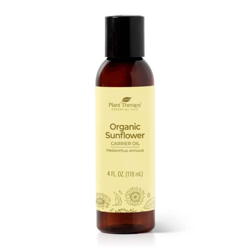 Plant Therapy Organic Sunflower Organic Carrier Oil 4 oz Base Oil for Aromatherapy, Essential Oil or Massage use 4 Ounce