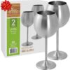 D'Eco Unbreakable 12 Oz Stainless Steel Wine Glasses (2 Pack)- Large Stemmed Matte Silver Wine Goblets - Reusable Indoor Outdoor Drinkware - Keeps Wine Chilled for Longer - Holiday Christmas Gift Idea 2 Count (Pack of 1) 6 61KE5qtDCfL