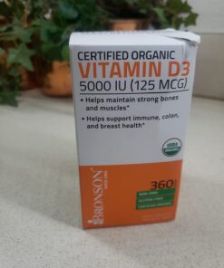Bronson Vitamin D3 5,000 IU (1 Year Supply) for Immune Support, Healthy Muscle Function & Bone Health, High Potency Organic Non-GMO Vitamin D Supplement, 360 Tablets 32 61KGh CKONL
