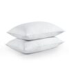 Puredown® Feathers Blend Soft and Flat Pillow with 100% Cotton Cover, Standard Size, Set of 2 White Standard (Pack of 2)