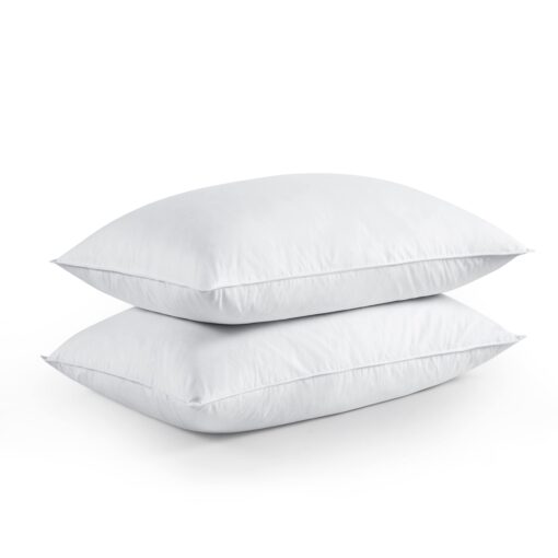 Puredown® Feathers Blend Soft and Flat Pillow with 100% Cotton Cover, Standard Size, Set of 2 White Standard (Pack of 2)