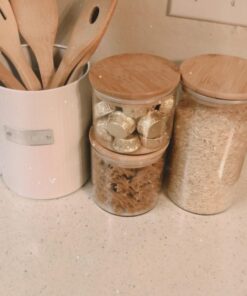 ComSaf Airtight Canisters for Bulk Food Storage Set of 3-17/22/43oz, BPA Free High Borosilicate Glass Cookies Jar with Bamboo Lid, Cylinder Cereal Container with Sealing 17oz/22oz/43oz 55 61KLeXEaQBL 1