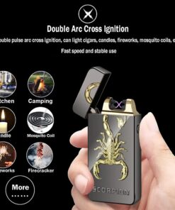 Kivors USB Rechargeable Flameless Lighters Windproof Electronic Zinc Plasma Dual Pulse Arc Lighter Eagle Lighters for Candle Camping BBQs Business Gift Black Scorpion 10 61KS84ITS0L