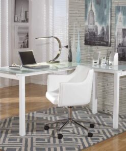 Signature Design by Ashley Baraga Contemporary Glass L-Shaped Home Office Desk, White 44 61KnUaY8YAL