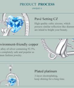 WOSTU Unicorn Necklace Forever Love Heart Paw Cat Sloth Koala Necklace for Women Girl Silver Plated with Colorful CZ Heart Pendant Cat & Blue 23 61KpvO ABpL 1