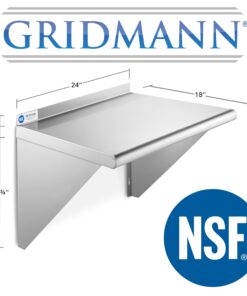 GRIDMANN 18" x 24" Stainless Steel Wall Mount Shelf with Backsplash, Commercial Grade - NSF Certified 18 Gauge Shelving for Restaurant, Kitchen, Utility Room, Garage 18" x 24" 10 61L IczuUEL