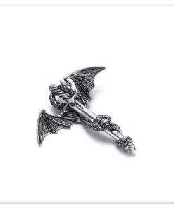 Xusamss Punk Titanium Steel Dragon Sword Wing Pendant Necklaces White 12 61L qJn6WL