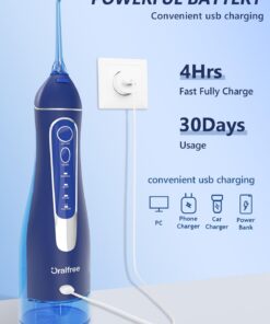 Oralfree Water Dental Flosser Cordless for Teeth Cleaning - 4 Modes Oral Irrigator 300ML Braces Flossers Cleaner, Rechargeable Portable IPX7 Waterproof Powerful Battery for Travel Home 02_blue 10 61L19SmoOSL