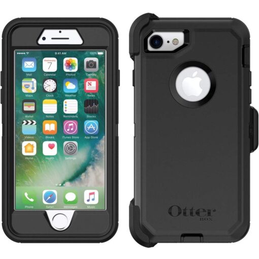 OtterBox DEFENDER SERIES Case for iPhone SE (2nd Gen - 2020) & iPhone 8/7 (NOT PLUS) - Retail Packaging - BLACK iPhone 7/8