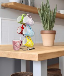 Home Basics 6 Piece Daisy Floral Ceramic 11 Ounce Mug Set For Coffee, Tea, Hot Chocolate etc. with Display Stand Multi color 14 61LB4gwOU4L