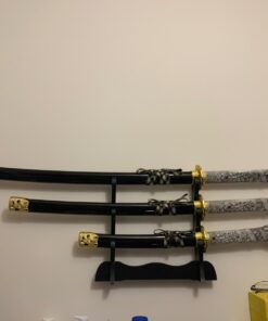 Snake Eye Tactical Highlander Dragon Design Handle Samurai Katana Triple Sword Set w/ Sword Stand Black & Gold 17 61LHIenlnIL