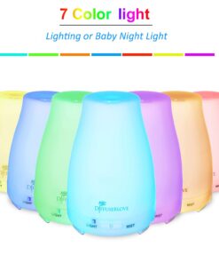 Diffuserlove Essential Oil Diffusers 200ML Remote Control Ultrasonic Mist Humidifiers BPA-Free Aromatherapy Diffuser with 7 Color Lights, Auto Shut-Off for Bedroom Office Kitchen White 26 61LIl9DbJ2S