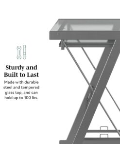 Walker Edison Metal and Glass Work From Home Laptop Computer Gaming Desk with Slide In Keyboard Tray Home Office, 31 Inch, Silver Single Desk Stanford 38 61LJbPyP2EL