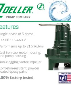 Zoeller Waste-Mate 267-0001 Sewage Pump, 1/2 HP Automatic – Heavy-Duty Submersible Sewage, Effluent or Dewatering Pump Green 24 61LL9Occ2xS