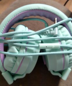 Kids Headphones, AILIHEN I35 On-Ear Headphones for School, 93dB Headphones Boy Girl, 3.5mm Wired Mic for Chromebook, Laptop (Green/Purple) Blue 40 61LNTwPfdgL
