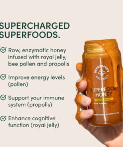 Superfood Honey by Beekeeper's Naturals - Bee Pollen, Royal Jelly, Propolis, Honey - Natural Energy, Immune Support, Mental Clarity, Athletic Performance (11.6 oz) 11.60 Ounce (Pack of 1) 29 61LRBYX19L
