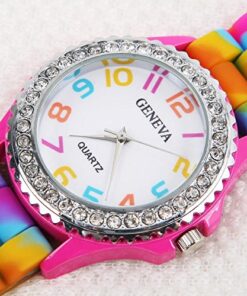 Geneva New Rainbow Crystal Rhinestone Watch Silicone Jelly Link Band. 13 61LUxok0vqL