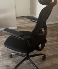 LANDOMIA Ergonomic Office Desk Chair - Mesh Office Chair with Flip up Arms & Adjustable Back Height - Comfortable Computer Task Chairs with Lumbar Support for Heavy People Black 44 61LVDqNvE6L