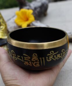 DharmaObjects Tibetan Meditation Om Mani Padme Hum Peace Singing Bowl With Mallet Small Black 15 61LY9Q8PbAL