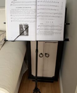 Music Stand, Kasonic 2 in 1 Dual-Use Folding Sheet Music Stand & Desktop Book Stand, Portable and Lightweight with Music Sheet Clip Holder & Carrying Bag Suitable for Instrumental Performance (Black) Black 50 61Lc6eVr2KL