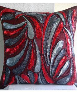 The HomeCentric Cushion Cover Sofa, Decorative Red Pillow Covers for Couch 16x16 inch (40x40 cm), Silk Pillowcase with Zipper, Abstract, Sequins Embellished, Modern Toss Pillow Covers - Royal Splash 16" x 16" 7 61LdrpShKLL