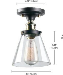 Globe Electric 65380 1-Light Flush Mount Ceiling Light, Dark Bronze, Satin Finish, Antique Brass Accents, Clear Glass Shade, Ceiling Light Fixture, E26 Bulb, Bulb Not Included Dark Bronze with Clear Glass 27 61Ll729f9fL