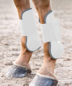 HORZE Chicago Protective Horse Tendon Boots - Lightweight Open Front Boots for Jumping, Trail Riding, and Turnout (Pair) - White/Grey - Horse 11 61LlIyyQg2L