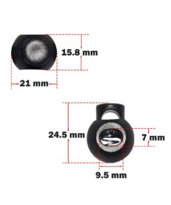 Alternative view of Flyshop Black Plastic Single Hole Spring Loaded Round Toggles Stopper Fastener Slider Cord Lock End, 24 x 20 x 16mm (0.95" x 0.79" x 0.63"), 10 PCS 24 x 16mm(Black)