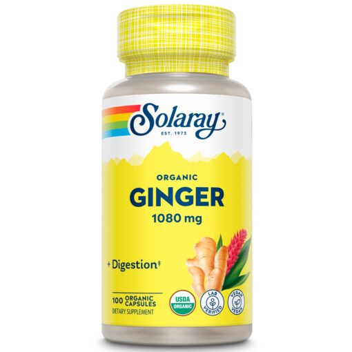 SOLARAY Organically Grown Ginger Root 540mg Healthy Cardiovascular, Digestive, Joint & Menstrual Cycle Support Vegan & Non-GMO 100 VegCaps