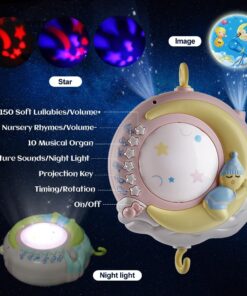 Alternative view of Baby Musical Crib Mobile with Timing Function Projector and Lights,Hanging Rotating Rattles and Remote Control Music Box with 150 Melodies,Toy for Newborn 0-24 Months Pink