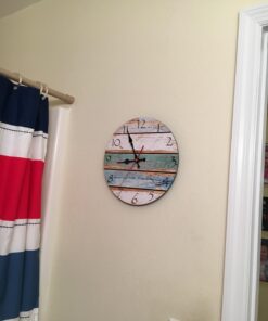 Grazing 12 Inch Wood Wall Clocks Silent Non Ticking Battery Operated,Rustic Decorative Coastal Farmhouse Clock for Bathroom Kitchen Bedroom Living Room Sky Blue 12inch 34 61Lsm7clDoL