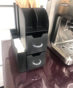 Mind Reader 11-Compartment Coffee Cup and Condiment Organizer with 2 Drawers, 11.25"L x 5.35"W x 11.15"H, Black Single 33 61LwmOvj3qL