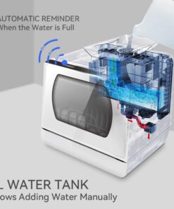 Hermitlux Countertop Dishwasher, 5 Washing Programs Portable Dishwasher With 5-Liter Built-in Water Tank For Glass Door 39 61M5waMqmbL