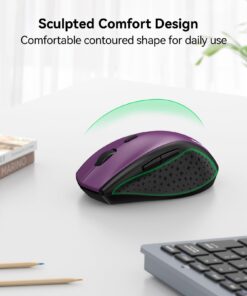 TECKNET Wireless Mouse, 2.4G USB Computer Mouse with 6-Level Adjustable 3200 DPI, 30 Months Battery, Ergonomic Grips, 6 Buttons Portable for PC, Chromebook, Mac - Purple 24 61MCTu5hN3L
