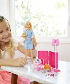 Alternative view of Barbie Travel Doll, Blonde, with Puppy, Opening Suitcase, Stickers and 10+ Accessories, for 3 to 7 Year Olds Multicolor Luggage and 10+ Accessories