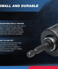 NEIKO 20754A 3/8” Drill Chuck Adapter | Chuck Drill for Impact Drivers with 1/4 Inch Quick Change Shank | Drill Converter Includes 1/2-Inch Adapter for Impact Guns | Hex to Chuck Drill Bit Adapter Hex to Chuck Adapter Keyed 19 61ME0p17XL