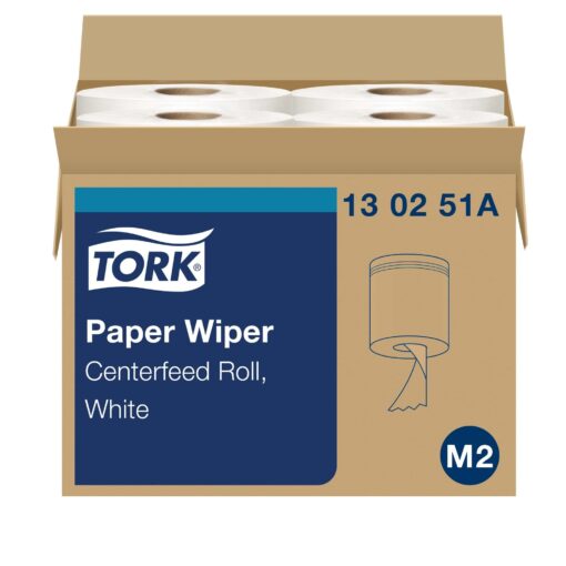 Tork 130251A Paper Wiper, Centerfeed, 2-Ply, 9.00" Width x 419' Length, White (Case of 4 Rolls, 325 per Roll, 1,300 Wipers per Case) For use with Tork 659020 or 653028 Tork M2 - Centerfeed Hand Towel