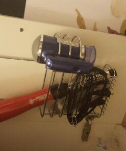 mDesign Metal Bathroom 2 Section Storage Tool Organizer Basket Tray - Hang Over Cabinet Door - Storage for Hair Dryer, Straightener, Curling Iron, Styling Products - Concerto Collection - Chrome 32 61MMdxls8NL