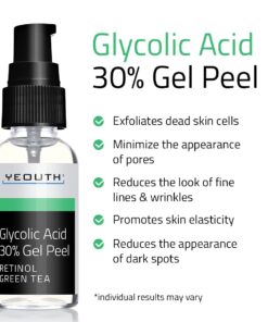 YEOUTH Glycolic Acid Peel for Face Professional 30% Gel with Retinol & Green Tea, Chemical Peel for Face at Home for Wrinkles, Dark Spots & Acne, Skin Care Chemical Exfoliant, Glycolic Acid Serum Glycolic 30% Peel 1oz 26 61MMw0stZL