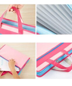 Portable 13 Pockets Expandable File Folders Canvas A4 Size Assorted Label Colors Business Accordion Document File Paperwork Organizer Storage, Zipper Closure Handles Pink 12 61MPlIWXkL