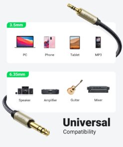 UGREEN 1/8 to 1/4 Stereo Cable 3.5mm TRS to 6.35mm Audio Cable Guitar to Aux Male Cord with Zinc Alloy Housing and Nylon Braid for Guitar, Laptop, Home Theater Devices, Speaker and Amplifiers 10FT 14 61MQI3wUneL