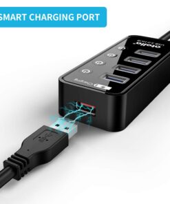 Powered USB Hub Long Cord, atolla USB 3.0 Hub 4 + 1 Data Transfer and Charging Multiport with Power Supply Adapter 15W (5V/3A) and 3.3ft Meter USB 3 Extension Cable 15 61MTO53tTbL
