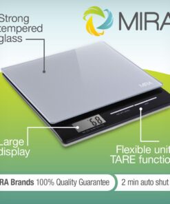 MIRA Digital Easy to Use Kitchen Food Scale | Portable Lightweight Slim Food Scale Measures Grams, Pounds & Ounces Glass Platform Multifunction Scale | Tare Function | 11 lb Capacity 18 61MTpaOZbhL