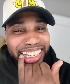 TOPGRILLZ 14K Gold Plated Iced Out CZ Top and Bottom Vampire Fangs Werewolf Grillz for Your Teeth Hip Hop Halloween Accessory Gold Bottom 13 61MUaWilubL