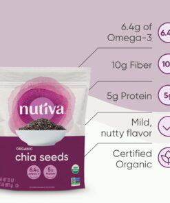 Nutiva USDA Organic Premium Nutrient-Dense Raw Black Chia Seeds with 3g Protein & 5g Fiber for Salads, Yogurt & Smoothies, Non-GMO, Vegan, Gluten-Free, Keto & Paleo, 32 Ounce (Pack of 1) 32 Ounce (Pack of 1) 37 61MUiX5r0zL