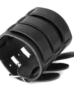 HZMAN Mens Genuine Leather Wide Triple Strap Cuff Wrap Gauntlet Wristband Buckle Fastening Arm Armor Cuff Black 14 61MXV 7NcIL